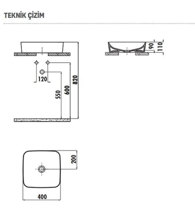 Creavit UL040 Ultra Tezgah Üstü Lavabo 40 cm Kömür Karası-Mat Siyah