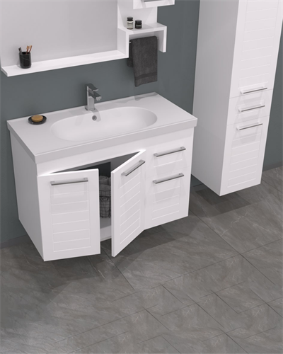 Orka Perge 85 CM Banyo Dolabı Takım Parlak Beyaz