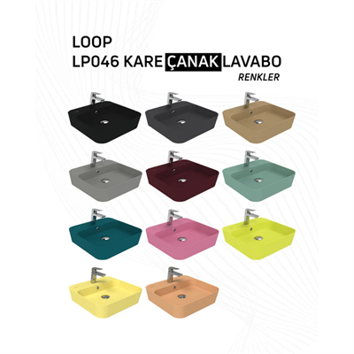 Creavit LP046-00KK00E-0000 Loop Kare Çanak Lavabo - Kömür Karası