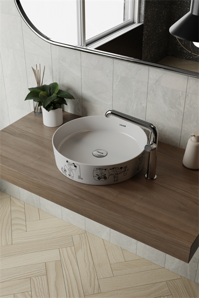 Creavit LP140 Loop Yuvarlak Çanak Lavabo Ø40 cm Karikatür Desen Uygulamalı