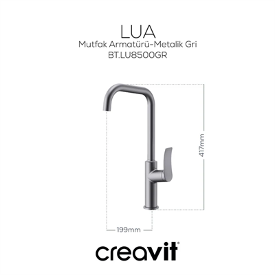 CREAVİT LU8500GR Lua Eviye Mutfak Bataryası Metalik Gri Armatürü