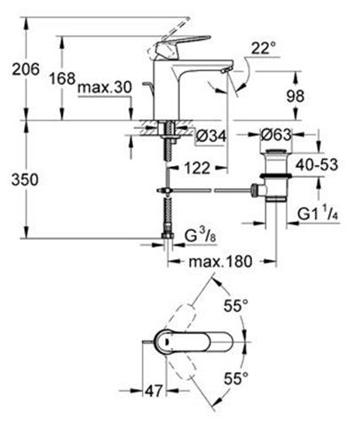 Grohe Lavabo Bataryası Eurosmart Cosm M-Boyut Krom-23325000