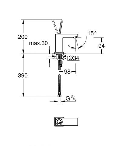 Eurocube Joy  Tek kumandalı lavabo bataryası  S Boyut 