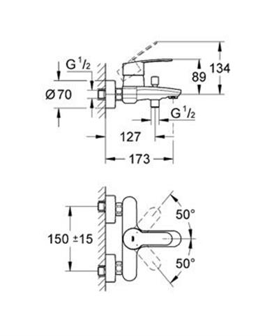 Grohe 33591002 Eurostyle Cosmopolitan Tek Kumandalı Banyo Bataryası Krom
