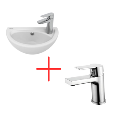Creavit Oval Lavabo 23X40 cm Beyaz Ve Luna Lavabo Bataryası (TP040+LN1500)