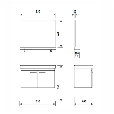 Creavit Note Banyo Dolabı Takımı Etajerli Ayna Beyaz 85 cm 