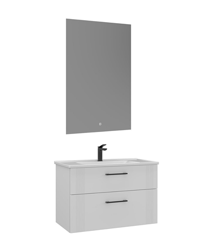 Orka Bari 85 cm Banyo Dolabı Takımı Led Aynalı Mat Beyaz