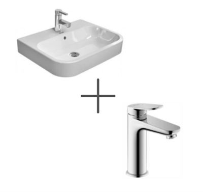 Duravit HappyD.2 60 cm Lavabo  Ve Wave Lavabo bataryası, Medium