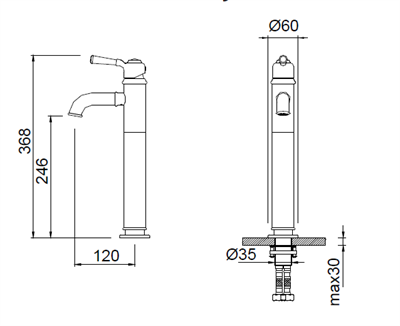 BOCCHİ Burlington Siyah Yüksek Lavabo Bataryası 1004-0002-AB
