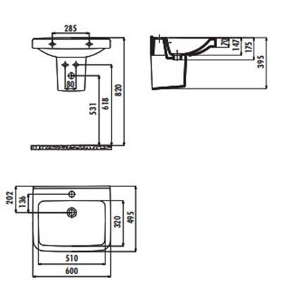 Creavit LR060 Lara 60 cm Yarım Ayak Lavabo
