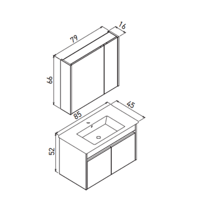 Orka Side 85 CM Kapaklı Banyo Dolabı Takım Legnano