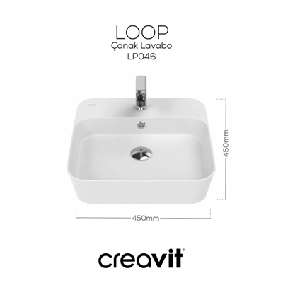 CREAVİT Loop Kare Çanak Lavabo 45 cm LP046