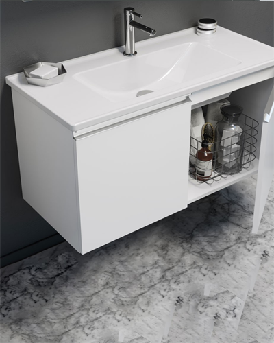 Orka Terme Kapaklı 100 cm Parlak Beyaz Banyo Dolabı