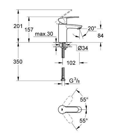 Grohe 3246820E Eurostyle Cosmopolitan Tek kumandalı lavabo bataryası   S-Boyut