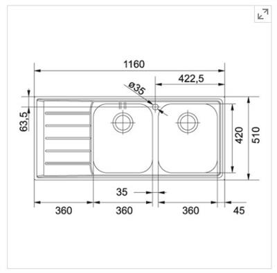 Franke Neptun - NEX 621 Paslanmaz Çelik Eviyeler SAG  