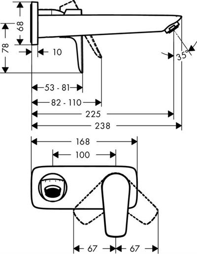 Hangrohe Talis E Ankastre Tek kollu Lavabo bataryası Duvardan 225 mm gaga ile