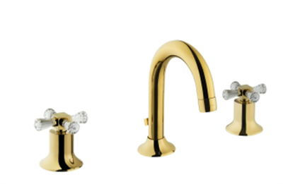Juno Crystals from Swarovski  Lavabo bataryası (3 delikli lavabolar için-sifon kumandalı) altın