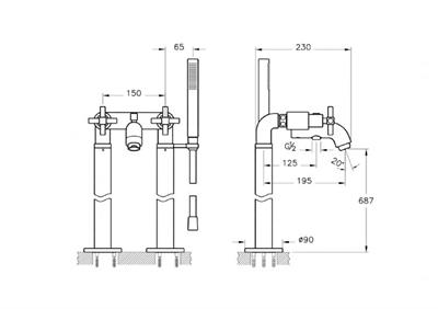 Juno Küvet bataryası (yerden el duşlu) altın