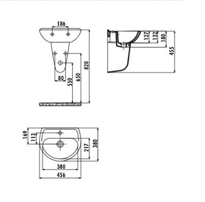 CREAVİT Yarım Ayaklı Lavabo Oval 36x45 Cm Tp145
