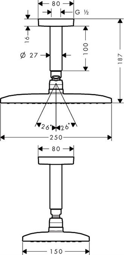 Raindance E 240 Air 1jet tepe Duşu (100mm tavan bağlantısı ile) Krom