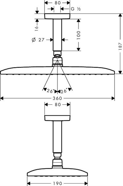 Raindance E 360 Air 1jet Tepe Duşu (100mm Tavan Bağlantısı ile) Krom
