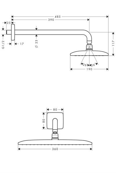 Raindance E 360 Air 1jet Tepe Duşu (390 mm duş dirseği ile) Krom