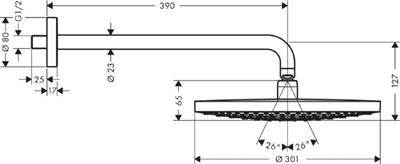 Raindance Select S 300 2jet Tepe Duşu 390 mm Duş Dirseği İle Birlikte Beyaz Krom