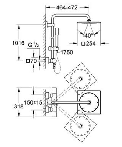 Rainshower® F-series System 10 Duvara Monte Termostatik Duş Bataryalı Duş Sistemi Krom