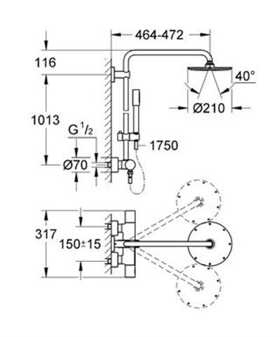 Rainshower® System 210 Duvara Monte Termostatik Duş Bataryalı Duş Sistemi Krom