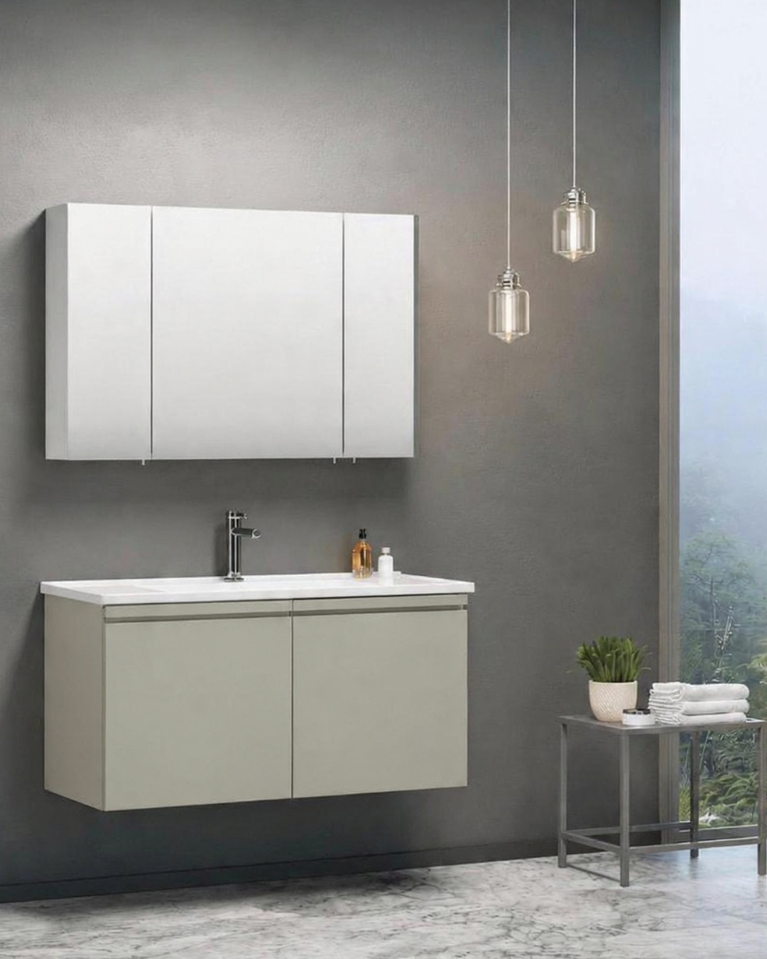 Orka Terme 100 CM Kapaklı Banyo Dolabı Takım Parlak Kaşmir