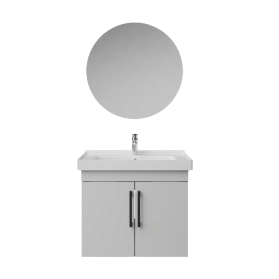 Creavit D20 Kapaklı Lavabo Dolabı Takımı Yuvarlak Ayna Beyaz 65 cm