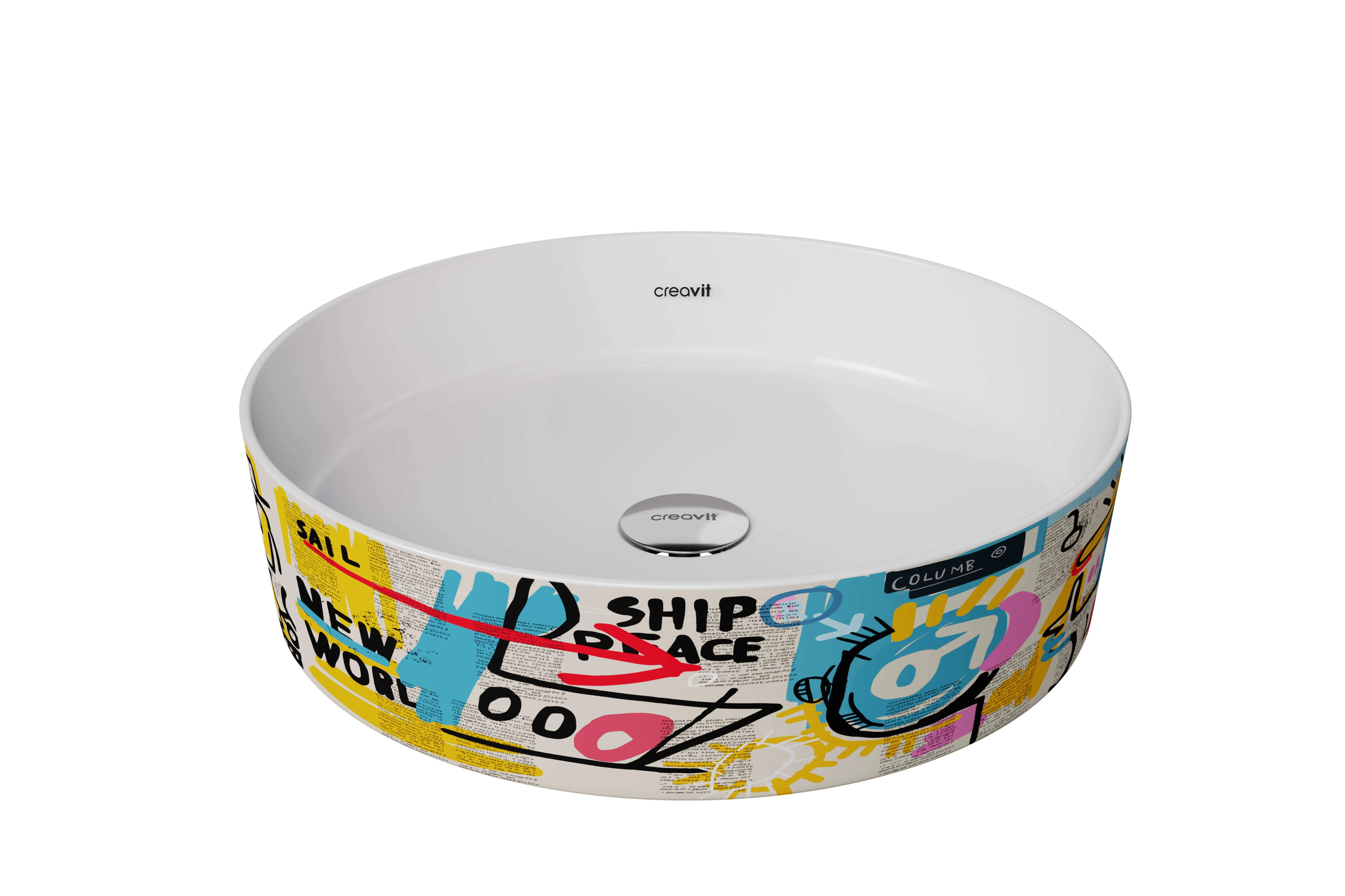 Creavit LP140 Loop Yuvarlak Çanak Lavabo Ø40 cm Grafiti Desen Uygulamalı
