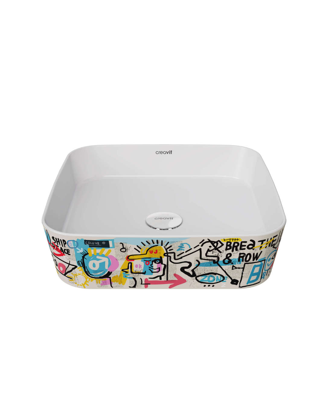 Creavit LP040 Loop Kare Çanak Lavabo 40 cm Grafiti Desen Uygulamalı