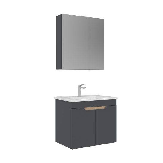 Orka Lena 65 cm Ayna Dolaplı Kapaklı Banyo Dolabı Takımı Antrasit