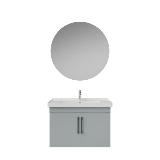 Creavit D20 Kapaklı Lavabo Dolabı Yuvarlak Ayna Takımı Gri 80 Cm