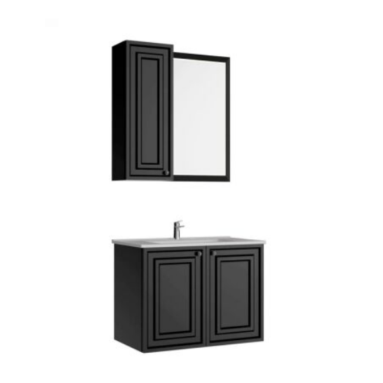 Creavit Kayra Mat Antrasit Lavabo Dolabı Takımı Dolaplı 80 cm