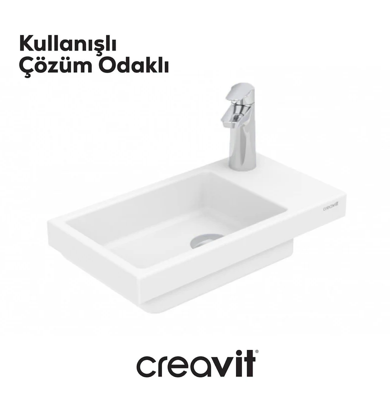 Creavit TP025 Elmas Tezgah Üstü Lavabo 25X45 cm Beyaz