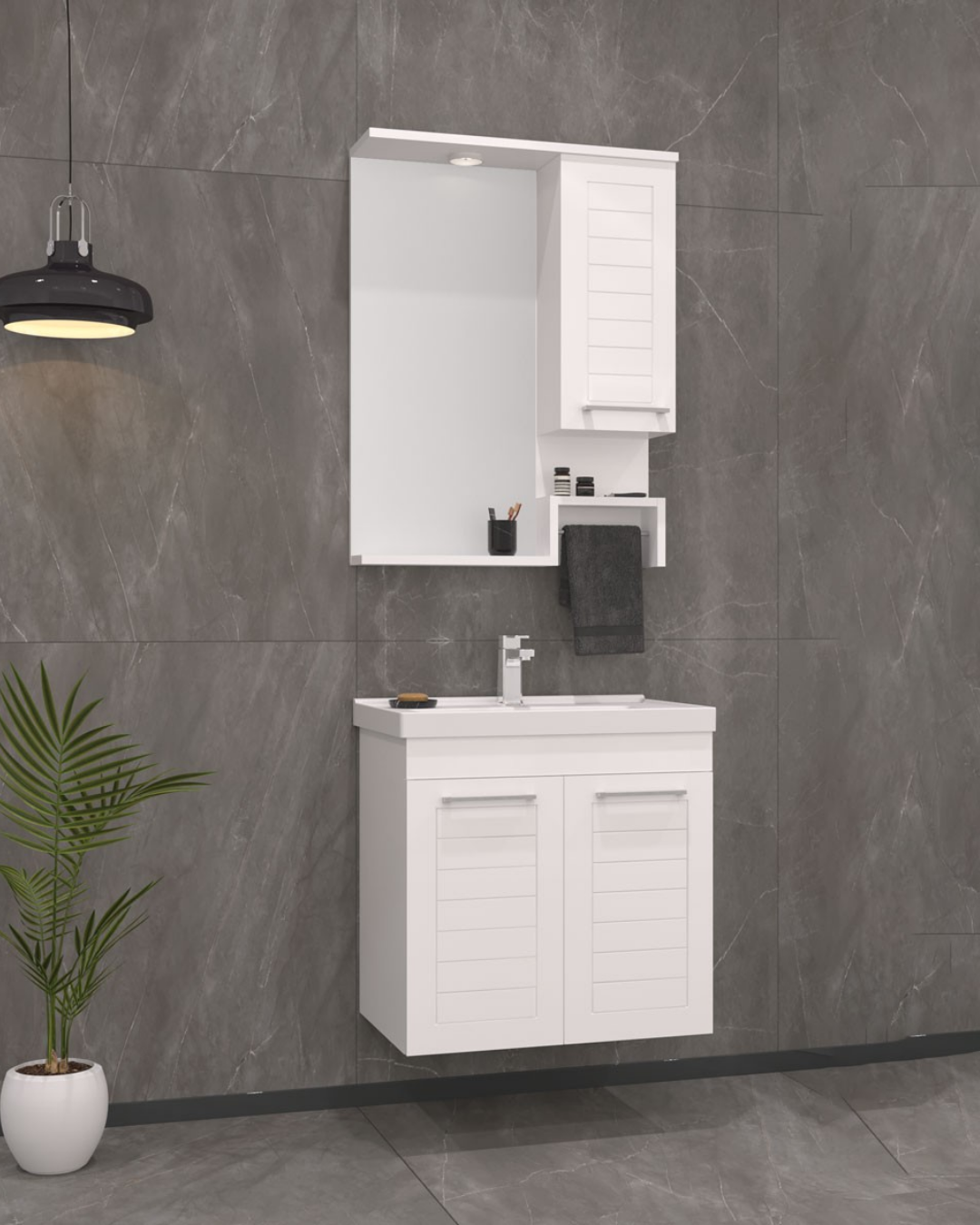 Orka Perge 65 CM Banyo Dolabı Takım Parlak Beyaz 