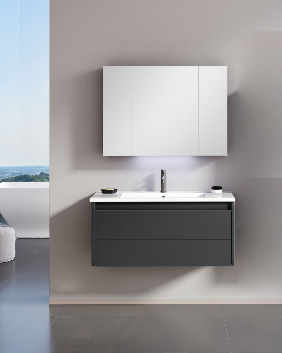 Orka Likya 100 CM Banyo Dolabı Takımı Mat Antrasit