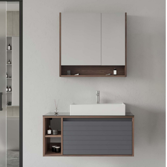 Orka Prato 100 cm Banyo Dolabı Takımı Navaro Koyu Meşe Antrasit