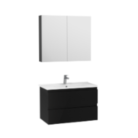 Creavit Alinda Lavabo Dolaplı Ve Aynalı Dolap Takımı Parlak Siyah 80 cm