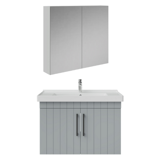 Creavit D20 Kapaklı Lavabo Dolabı Dolaplı Ayna Takımı Gri Lake 80 Cm 