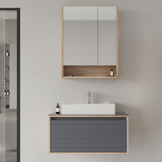 Orka Prato 80 Cm Banyo Dolabı Takımı Legnano Açık Meşe Antrasit