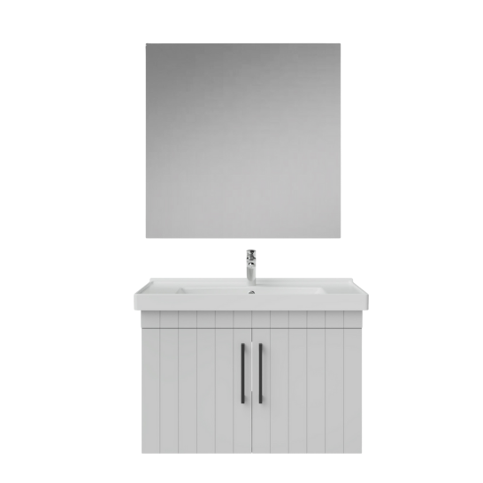 Creavit D20 80Cm Kapaklı Lavabo Dolabı Düz Ayna Takımı Beyaz Lake