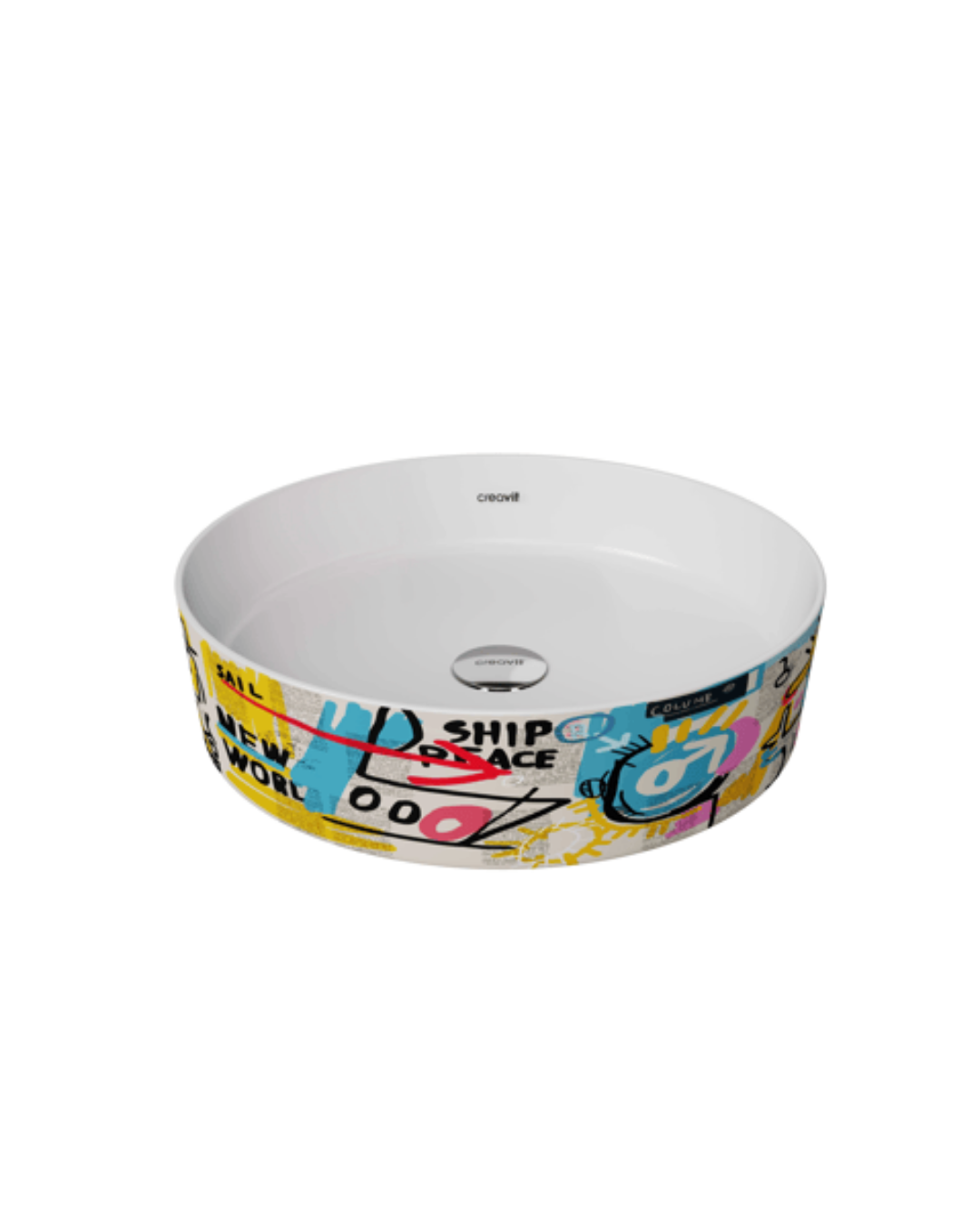 Creavit LP140 Loop Yuvarlak Çanak Lavabo Ø40 cm Grafiti Desen Uygulamalı