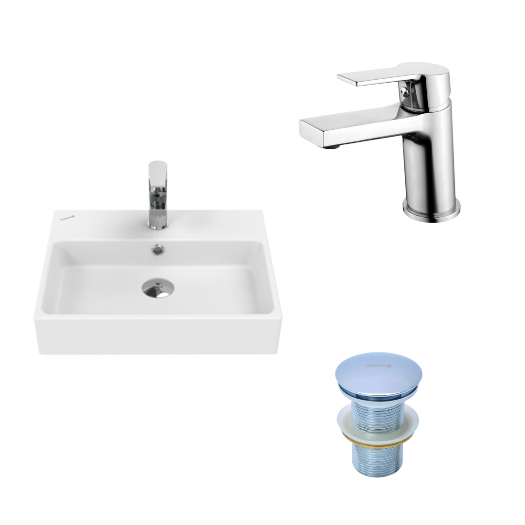 Creavit Next Tezgah Üstü Lavabo Ve Luna Yüksek Armatür Set Krom