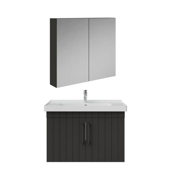 Creavit D20 80Cm Kapaklı Lavabo Dolabı Dolaplı Ayna Takımı Antrasit Lake