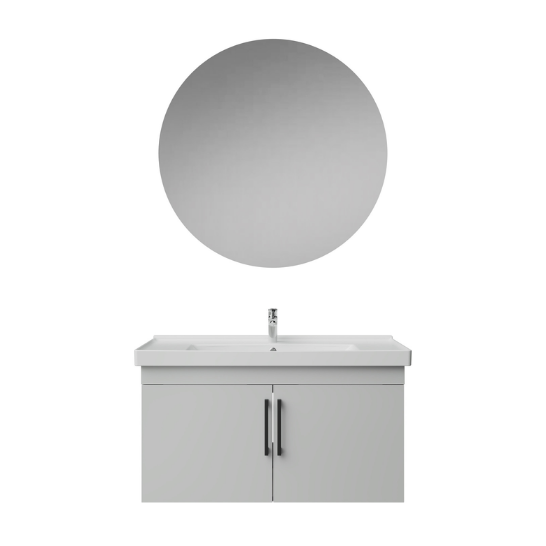 Creavit D20 Kapaklı Lavabo Dolabı Yuvarlak Ayna Takımı Beyaz 100 Cm