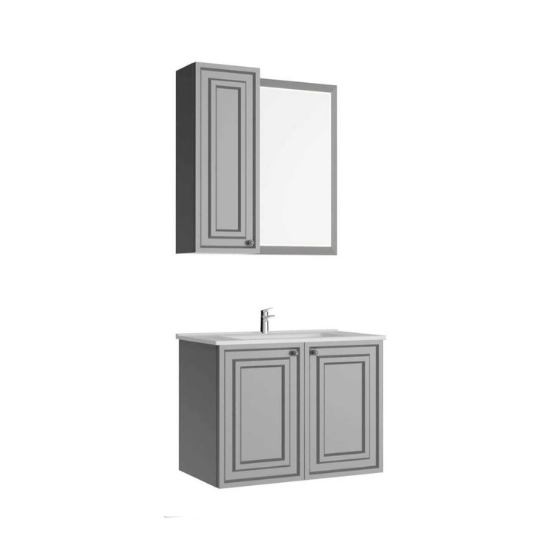 Creavit Kayra Mat Gri Lavabo Dolabı Takımı Dolaplı 80 cm