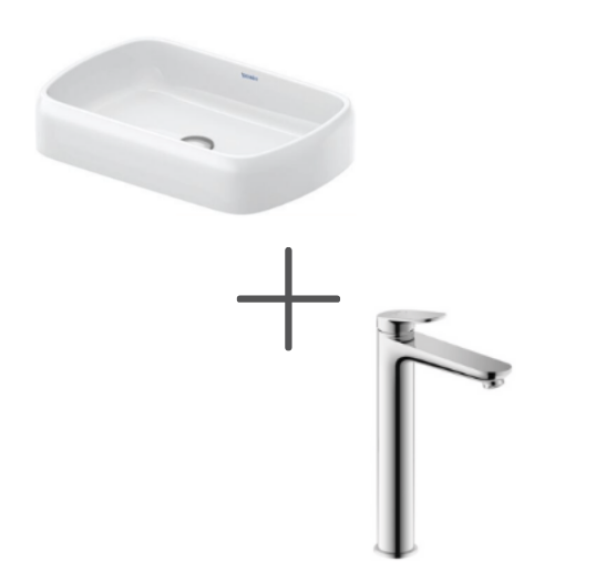 Duravit Qatego Stretch 60 cm Çanak Lavabo  Ve Wave Lavabo bataryası, XL